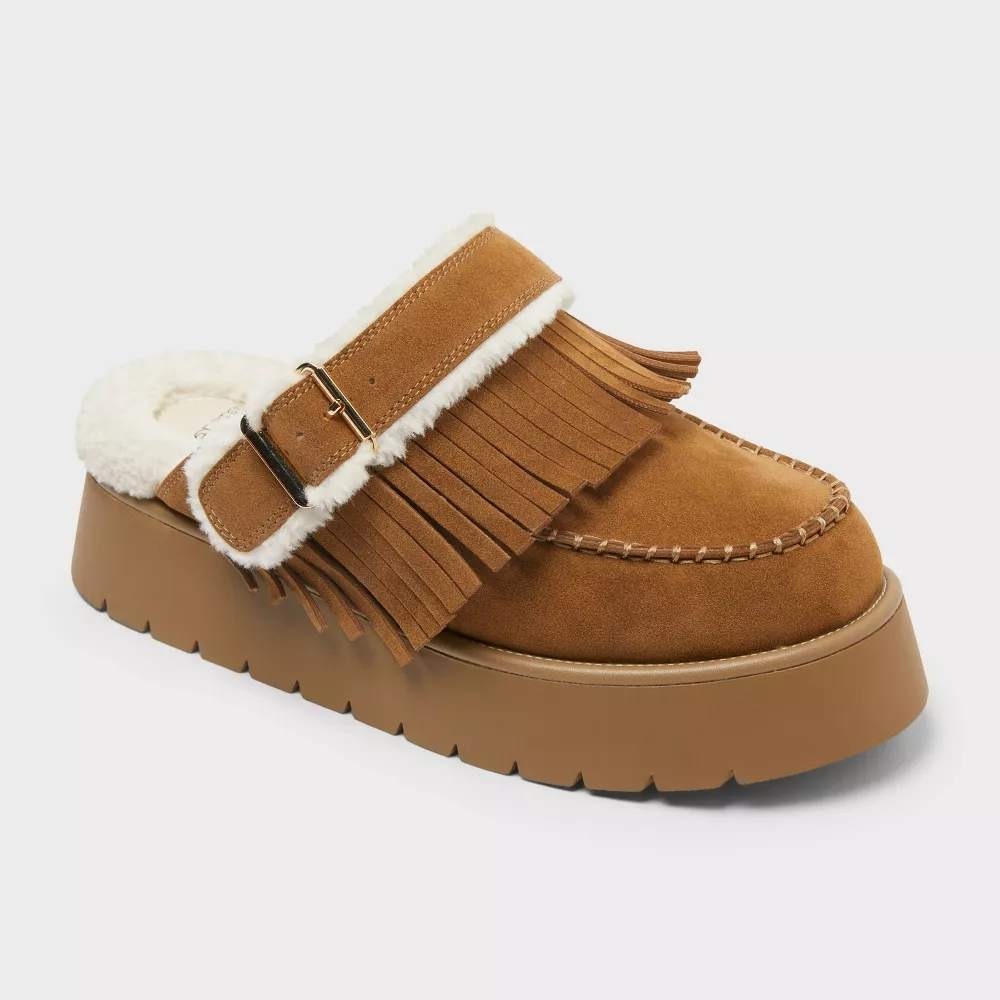 Wild Fable Freda Convertible Clog Fringe Slippers Women 10 Chestnut 1.5 Platform